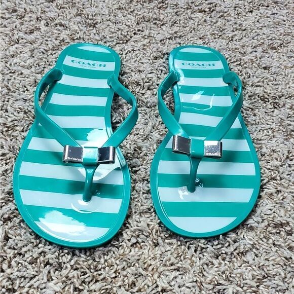 Coach Landon Teal Green & White Teal Flip Flops - Picture 2 of 5